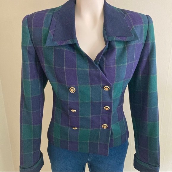 ☀️VINTAGE En Avance tartan checkered double breasted blazer jacket - Picture 8 of 8